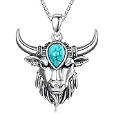 DOLIOX Genuine Turquoise Bull Pendant Necklace, Sterling Silver Boho Native American Vintage Necklace Western Jewelry for Women Men