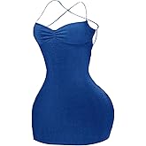SOLY HUX Women's Summer Mini Dress Criss Cross Lace Up Backless Ruched Bodycon Cocktail Party Cami Dresses Pure Royal Blue Small