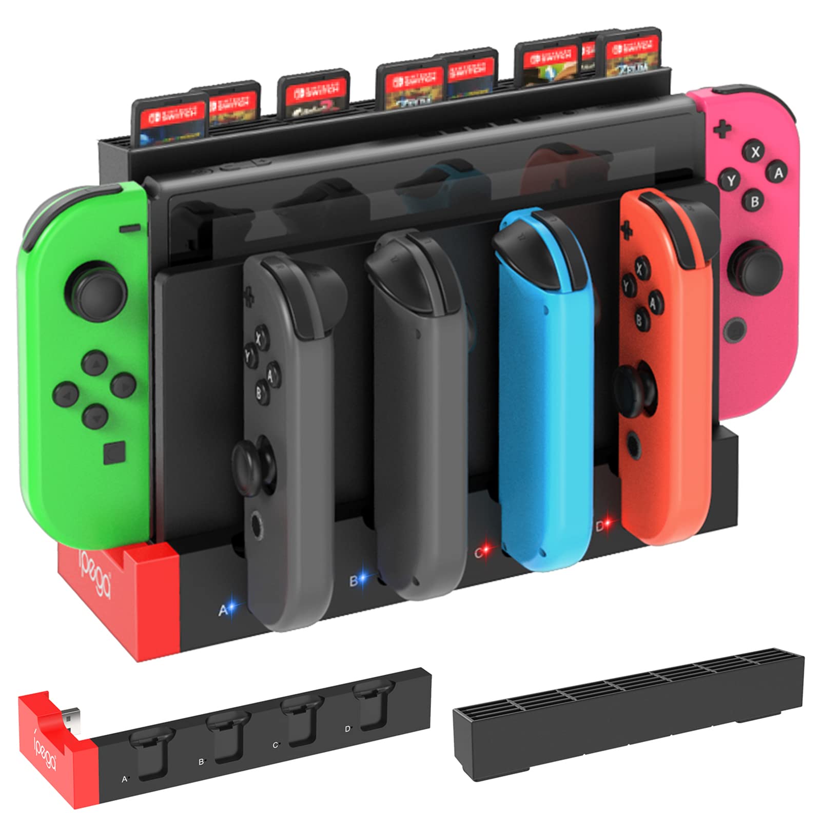Photo 1 of FastSnail Charger Compatible with Nintendo Switch for Joy con, Charging Dock Stand Station Base and Game Card Storage Holder with 28 Game Card Slots Compatible with Nintendo Switch