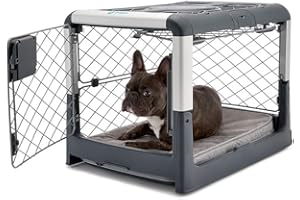 Diggs Revol Dog Crate (Collapsible, Portable, Travel Kennel) for Small Dogs and Puppies (Grey)