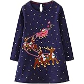 HILEELANG Toddler Girl Long Sleeve Dress Stripe Rainbow Christmas Cotton Casual Tunic Playwear Basic Shirt Party Dresses