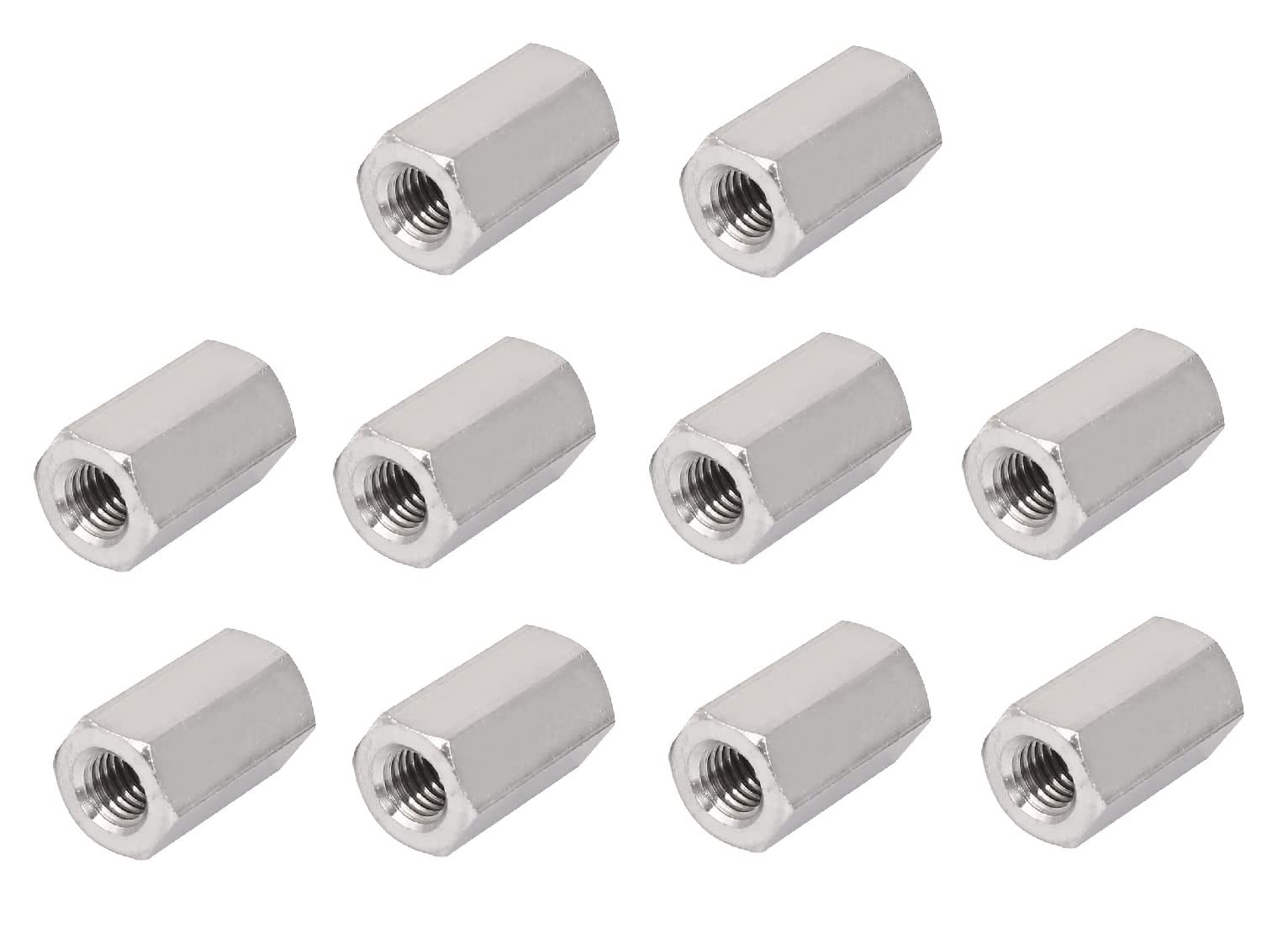 TERF® M10 (10mm) X 30mm Long Hex Coupling Nut Female Threaded Bar Rod Studding Connector Hexagonal Deep Nut For Home Office Workshop Industrial Constructor and Multi Purpose Use - Pack of 10