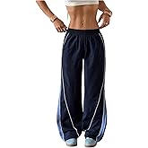 MakeMeChic Women's Streetwear Y2K Striped Pants Low Rise Elastic Waisted Straight Leg Trousers