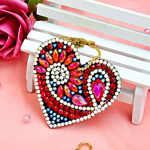 HuaCan 5 Pack DIY 5D Diamond Painting Keychain Round Drill Heart Keyring Crystal Rhinestone Bag Pendant Cross Stitch Mosaic Arts Craft Paint by Number Kits for Kids Adults