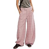 Kedera Women Vintage Tartan Plaid Print Wide Leg Pants High Waisted Baggy Trousers Casual Business Work Slacks