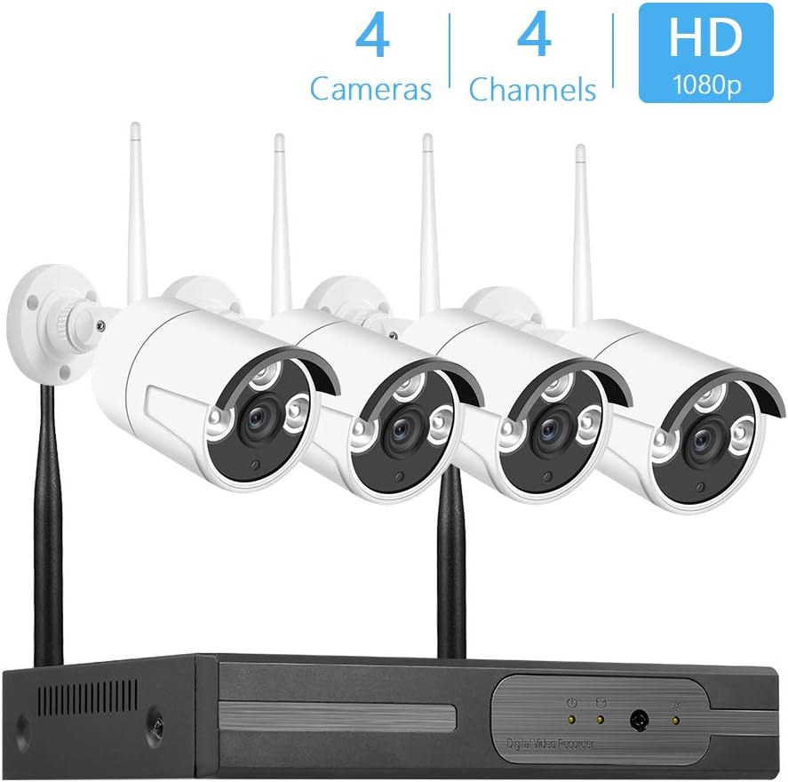 OWSOO Home Security Surveillance System Wireless P2P NVR Kit 4Channel Network Video Recorder + 4pcs 2.0MP Waterproof Bullet IP Camera Support Night Vision Multiple Recording and Playback Modes