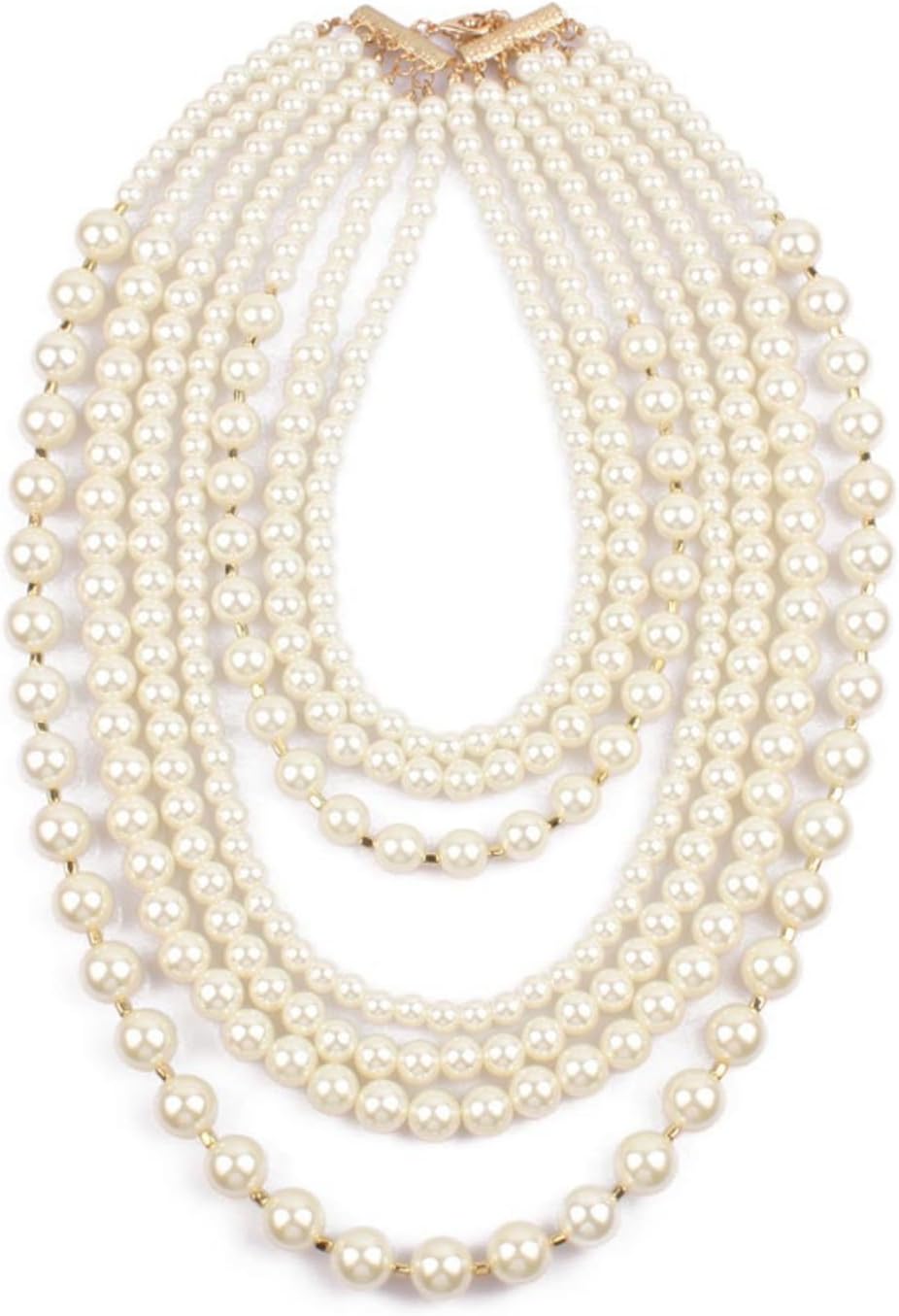 Shineland Elegant Handmade Multi-Strand Layer Pearl Big Statement Necklace Earrings Set for Women