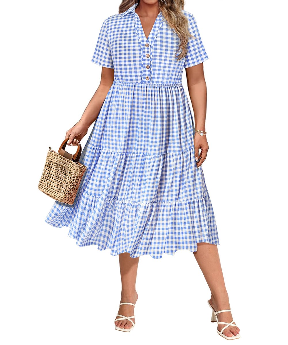 CARCOS Plus Size Dresses for Curvy Women Blue White