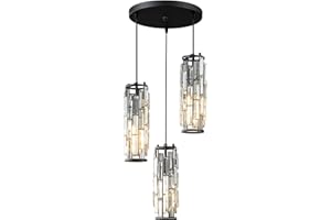 LMQNINE 3 Light Black Pendant Lighting Modern Pendant Light, Mini Crystal Chandeliers,Adjustable Pendant Light Fixture for Kitchen Island Dinning Room Bedroom (Black 3-Light)