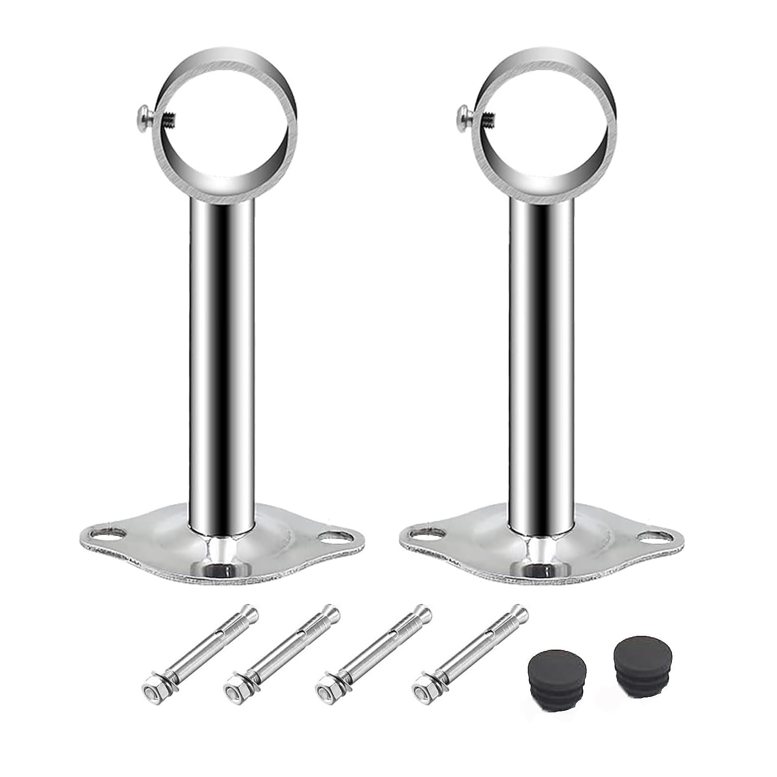 TOP-VIGOR Wardrobe Pipe Bracket 25mm Dia, 2Pcs Ceiling Mounting Rail Rod 250mm Height, Stainless Steel Shower Curtain Closet Wardrobe Rod Lever Support Pipe Flange Socket Holder