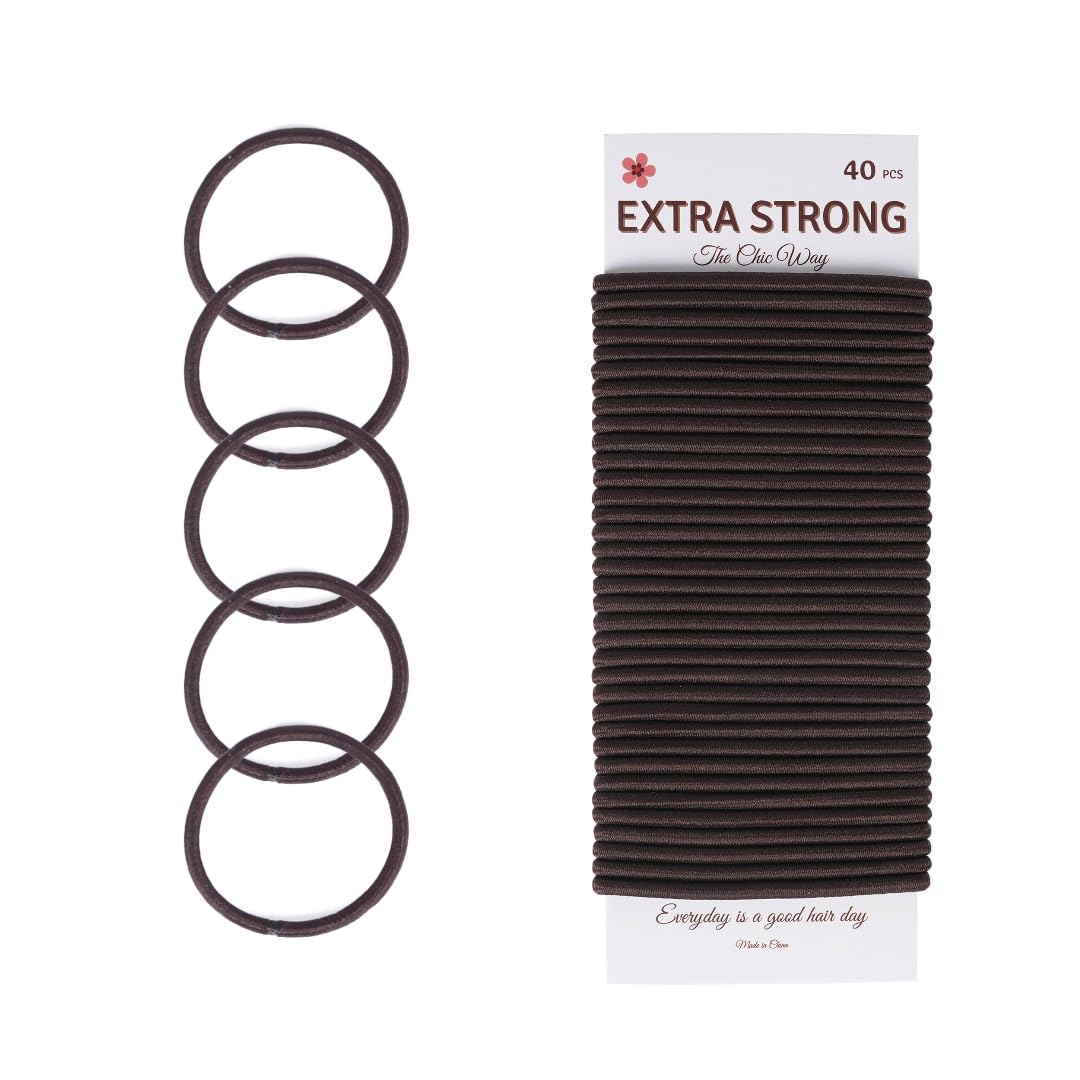 Chic Way 40 Pcs Strong Hair Bobbles, Elastic Hair Bands, Hair Ties - 4mm Brown