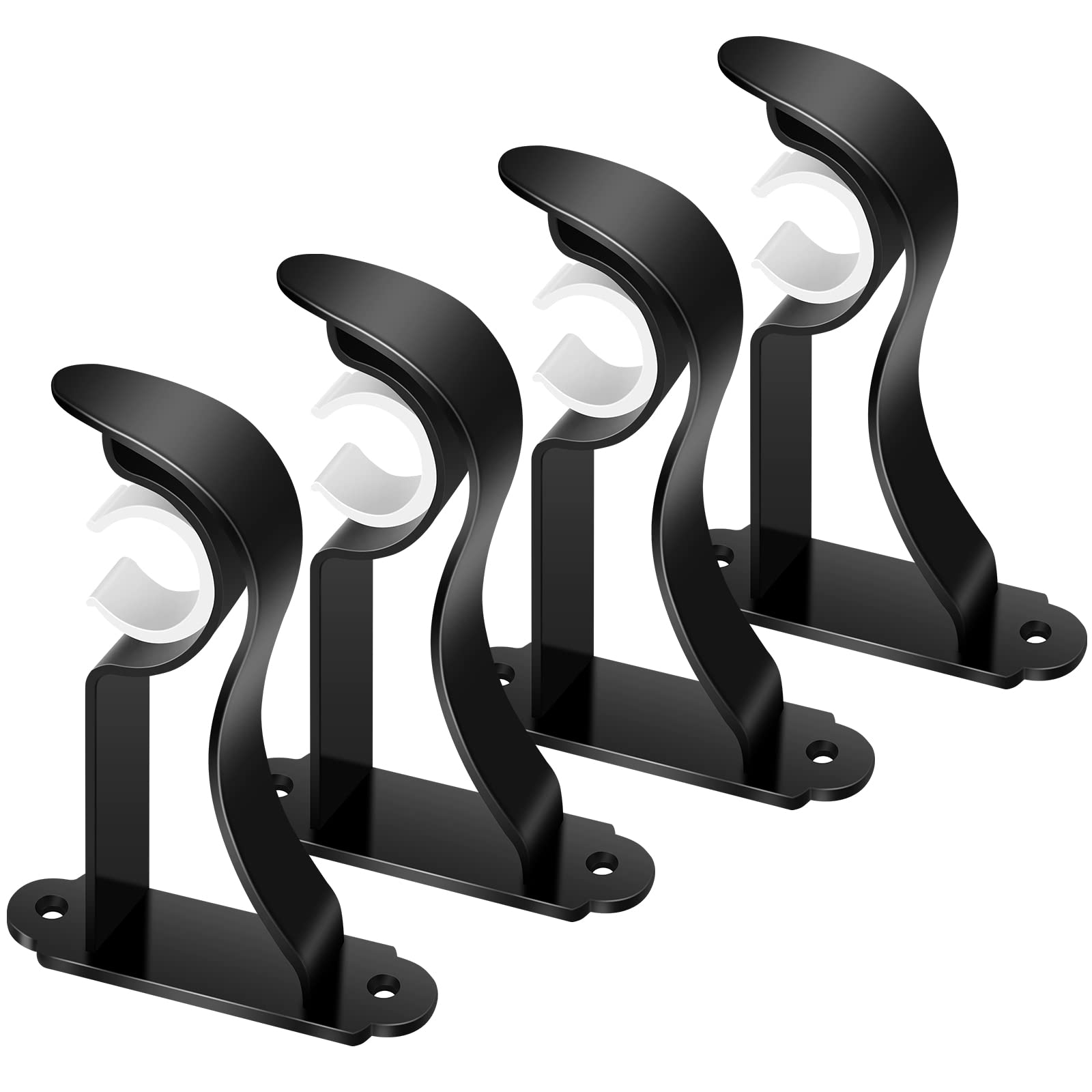 TOKPLNU Curtain Pole Brackets, 4 Pack Heavy Duty Metal Curtain Rail Brackets Black Curtain Rod Holders Vintage Curtain Pole Support Hooks for 25mm to 30mm Poles