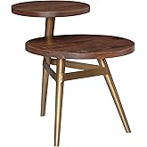 Powell Bruno Gold Metal Two Tiered Side Table with Mango Wood Top