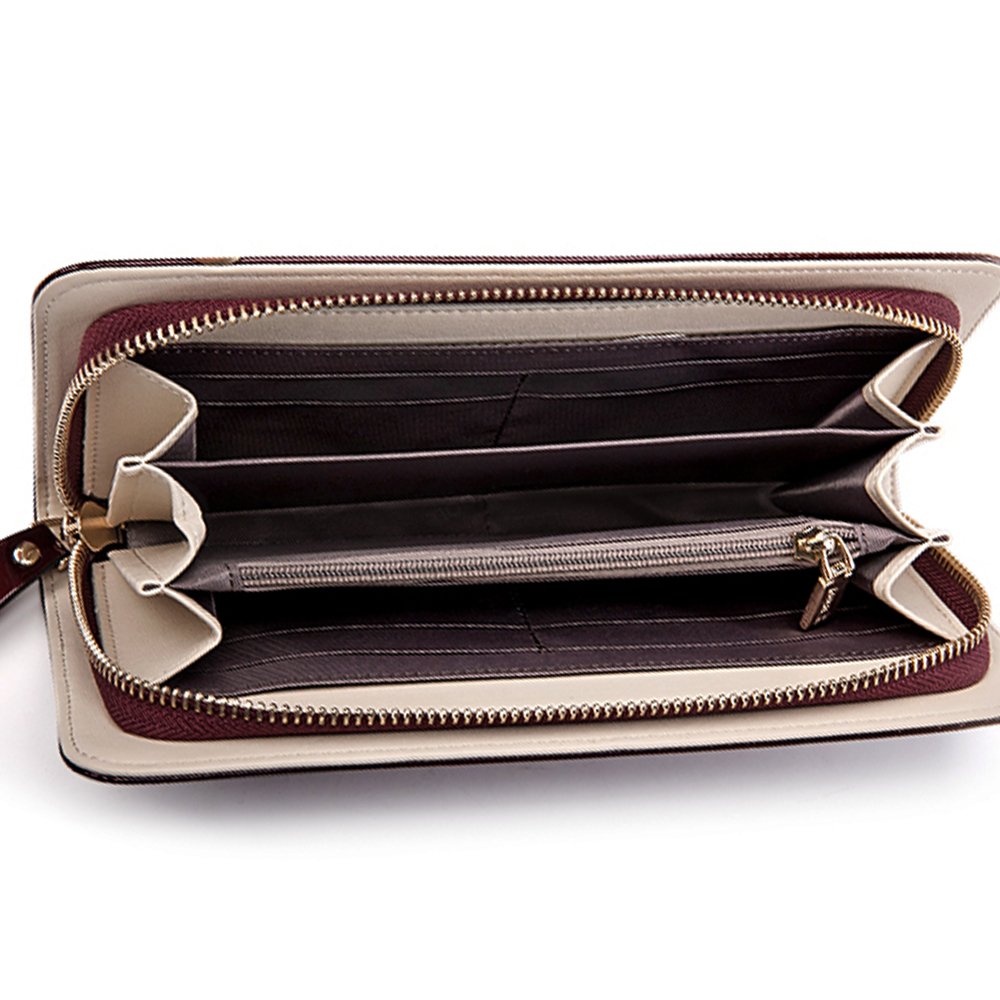 ZOOLER GLOBAL Women\'s Genuine Leather Clutch Wallets Wristlet Organizer Purse with Large Space Card Hold Zipper Pocket Red