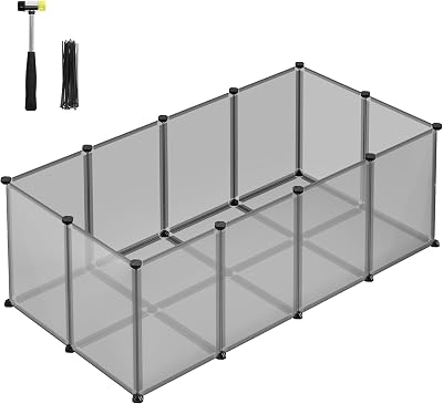 SONGMICS Pet Playpen with Floor Small Animal Enclosure 125 x 63 x 42 cm Grey
