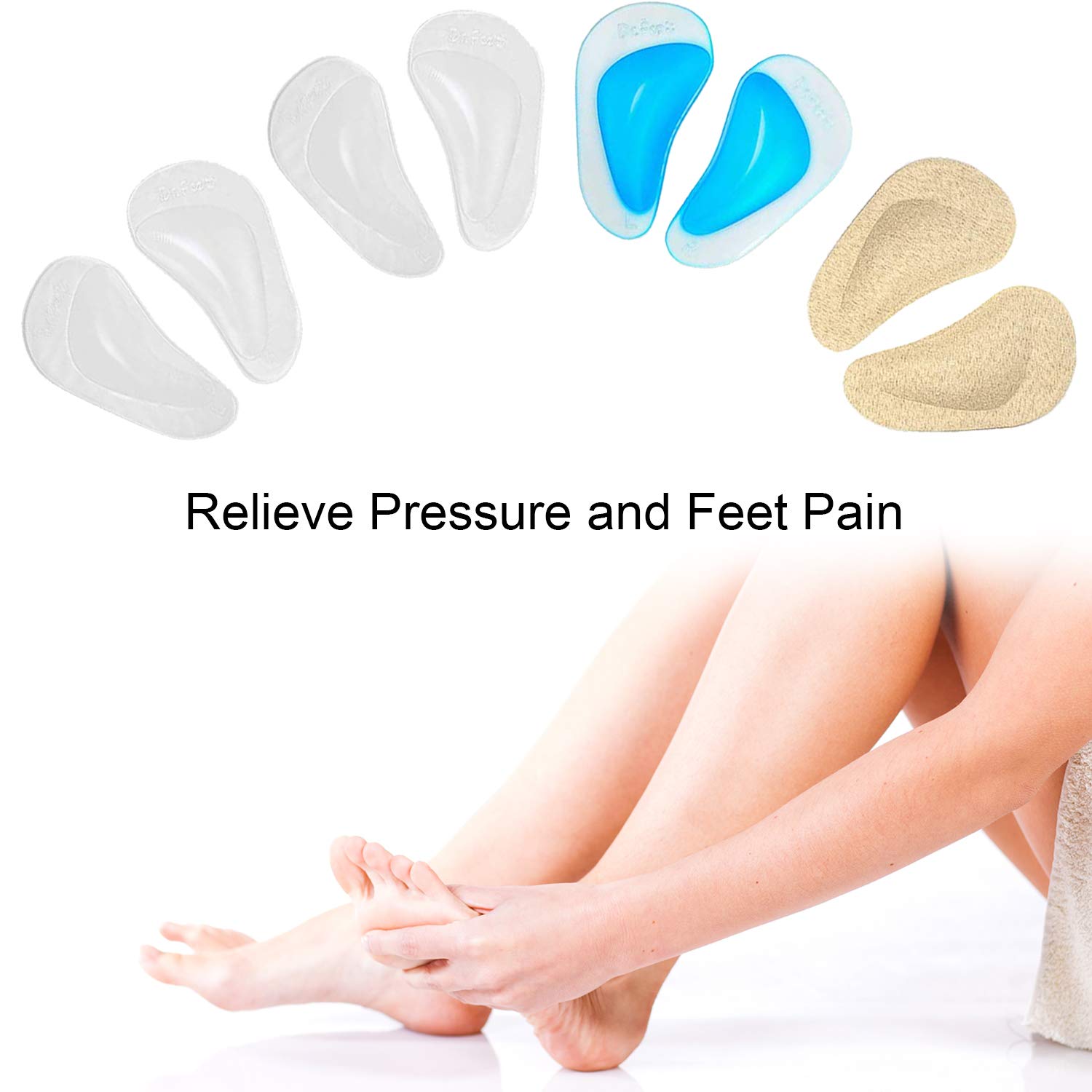 RooRuns Gel Arch Support Cushions for Men & Women, Reusable Foot Arch