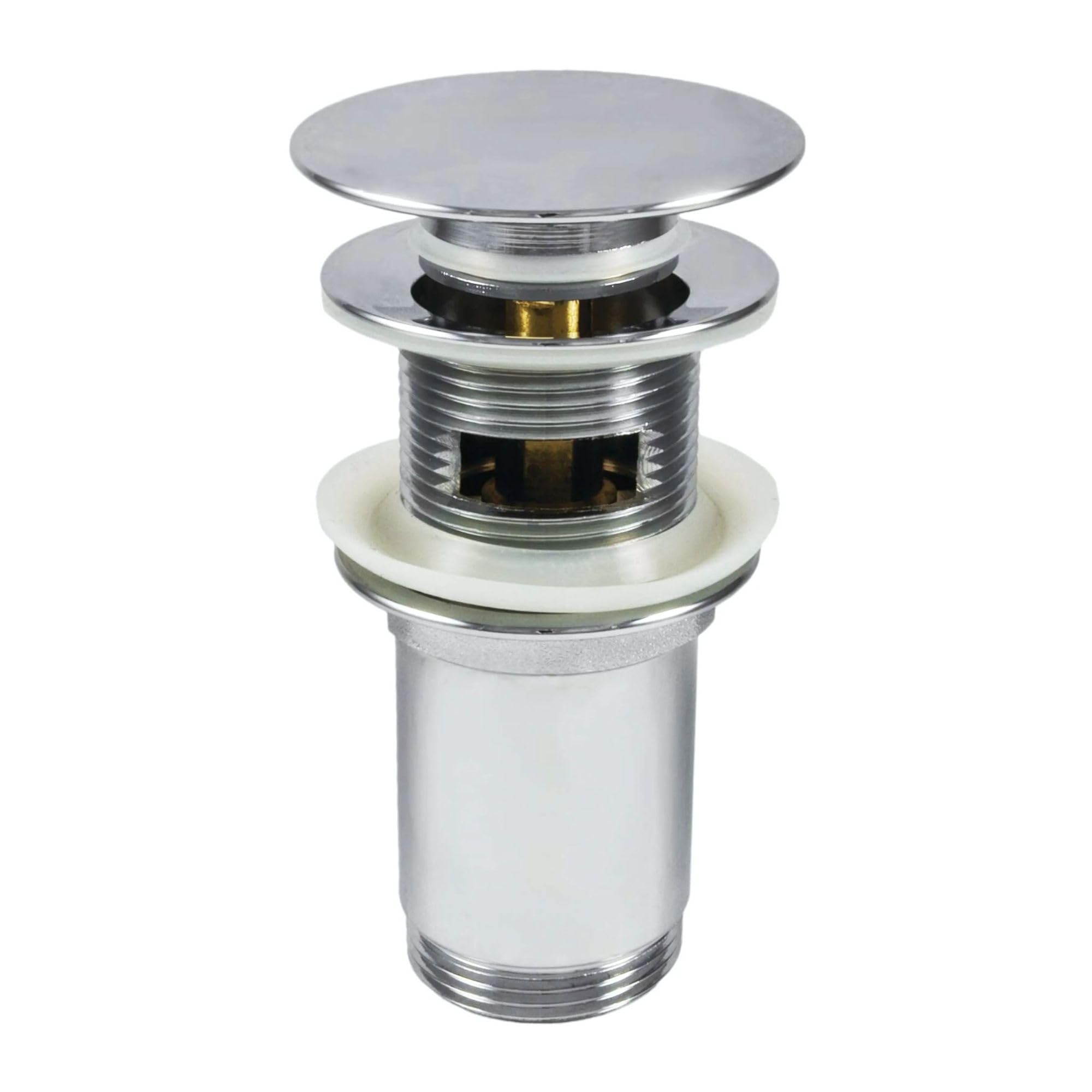 Drain Fitting for Sink with and without Overflow, Click-Clack Valve with Extra Large 68 mm Diameter, Universal for Washbasins and Bidets, Pop Up Drain Valve, Chrome