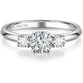 AGVANA 0.7-1.2 Ct. Tw. Lab Grown Diamond Three-Stone Engagement Ring in Sterling Silver 0.5-1 Carat Main Stone Promise Anniversary Wedding Ring for Women Her (D-E Color, VS Clarity), Size 5-9