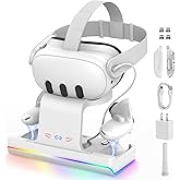 GEEKERA Charging Dock for Meta Quest 3/Oculus Quest 3, VR Headset & Controllers Charging Stand with RGB LED Light [On/Off], V