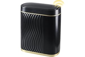 SYNCVIBE Bathroom Small Trash Can 2 Gallon Black Sensor Garbage Can with Lid, Plastic Automatic Trash Bin, Slim Motion Sensor Trash Can, Waterproof Smart Waste Bin for Living Room, Office, Bedroom