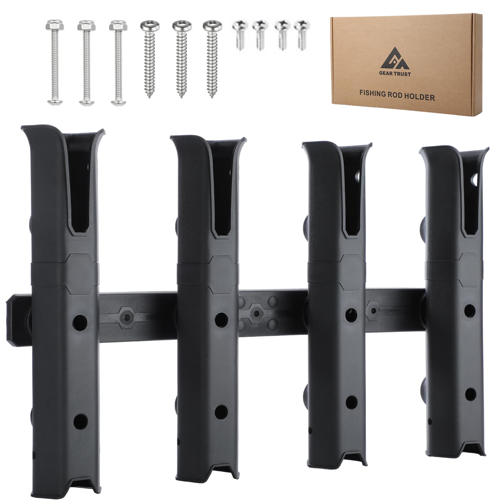 4-Tube Adjustable Fishing Rod Holder Bracket, Self-Adhesive Fishing Pole Holders for Garage Wall Mounted Fishing Rod Holders for Fishing Boat Wagon Golf Cart Crate Cooler ATV Trailer- Black