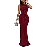 YMDUCH Women's Elegant One Shoulder Sleeveless Twist Waist Bodycon Party Long Dress