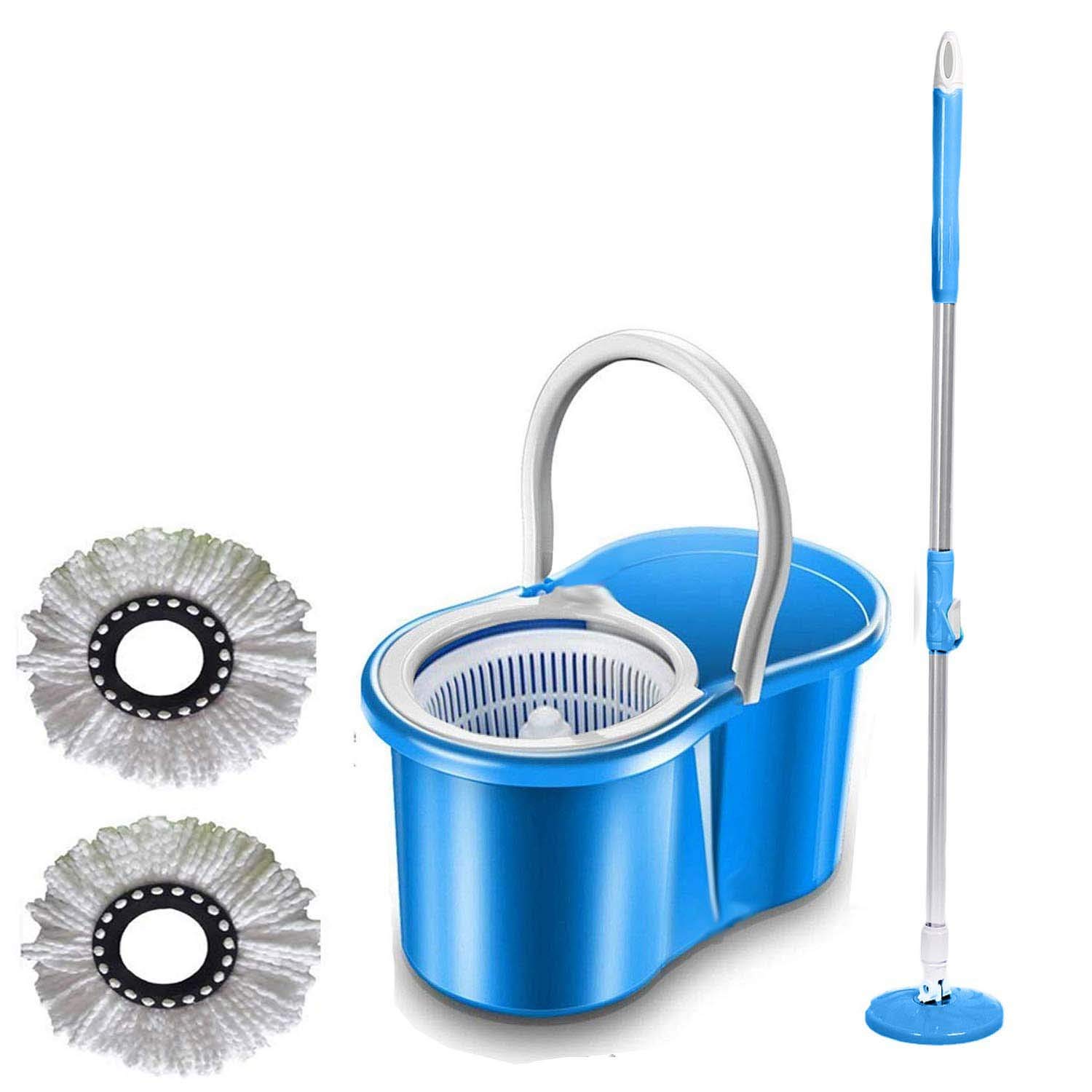 Gtc (Tm) 360Â° Spin Floor Cleaning Easy Bucket Pvc Mop With 2 Microfiber Heads (Random Color)