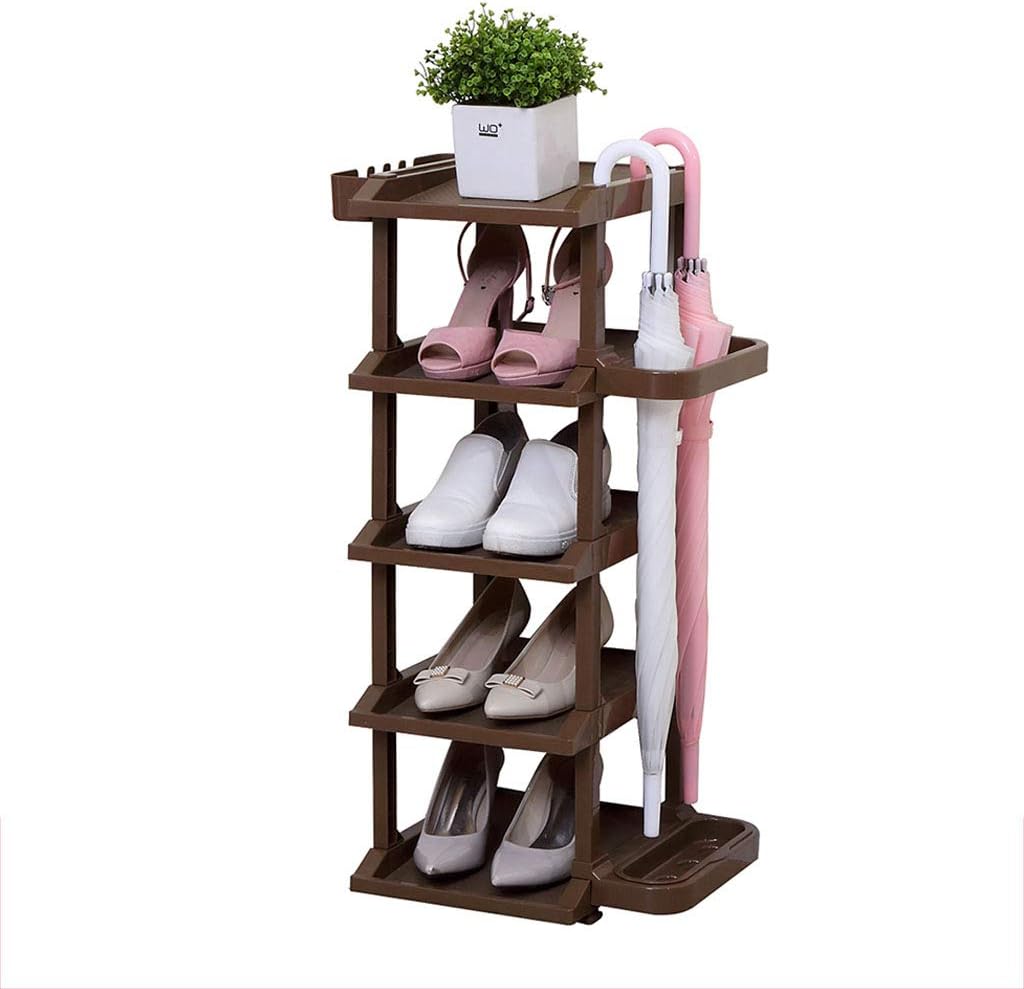 5 Tiers Shoes Storage Shelf Upright Shoe Rack Brown Reliable Plastic