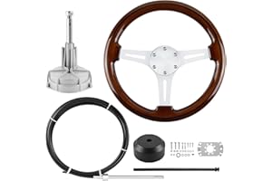 VOONKE Boat steering system 10 feet Cable Outboard Rotary Steering Kit With 3/4” Standard Tapered Shaft with 13.8 Inch steering wheel,for Yachts and Waterborne