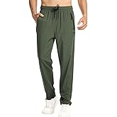 Surenow Men's Athletic Pants Elastic Waist Quick-Dry Lightweight Pants Workout Outdoor Sweatpants with Zipper Pockets