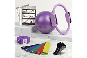 YXILEE Pilates Ring Set,9Pcs Fitness Circle,Yoga Strap,Pilates Mini Ball,Non Slip Sock Fabric Resistance Band 5 Packs,Workout