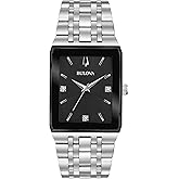Bulova Men's Modern Quadra Stainless Steel 3-Hand Quartz Watch, Diamond Dial