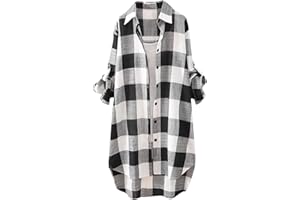 EOPUING Plaid Shirts for Women 2024 Fashion Oversized Long Button Up Blouses Summer Beach Cover Up