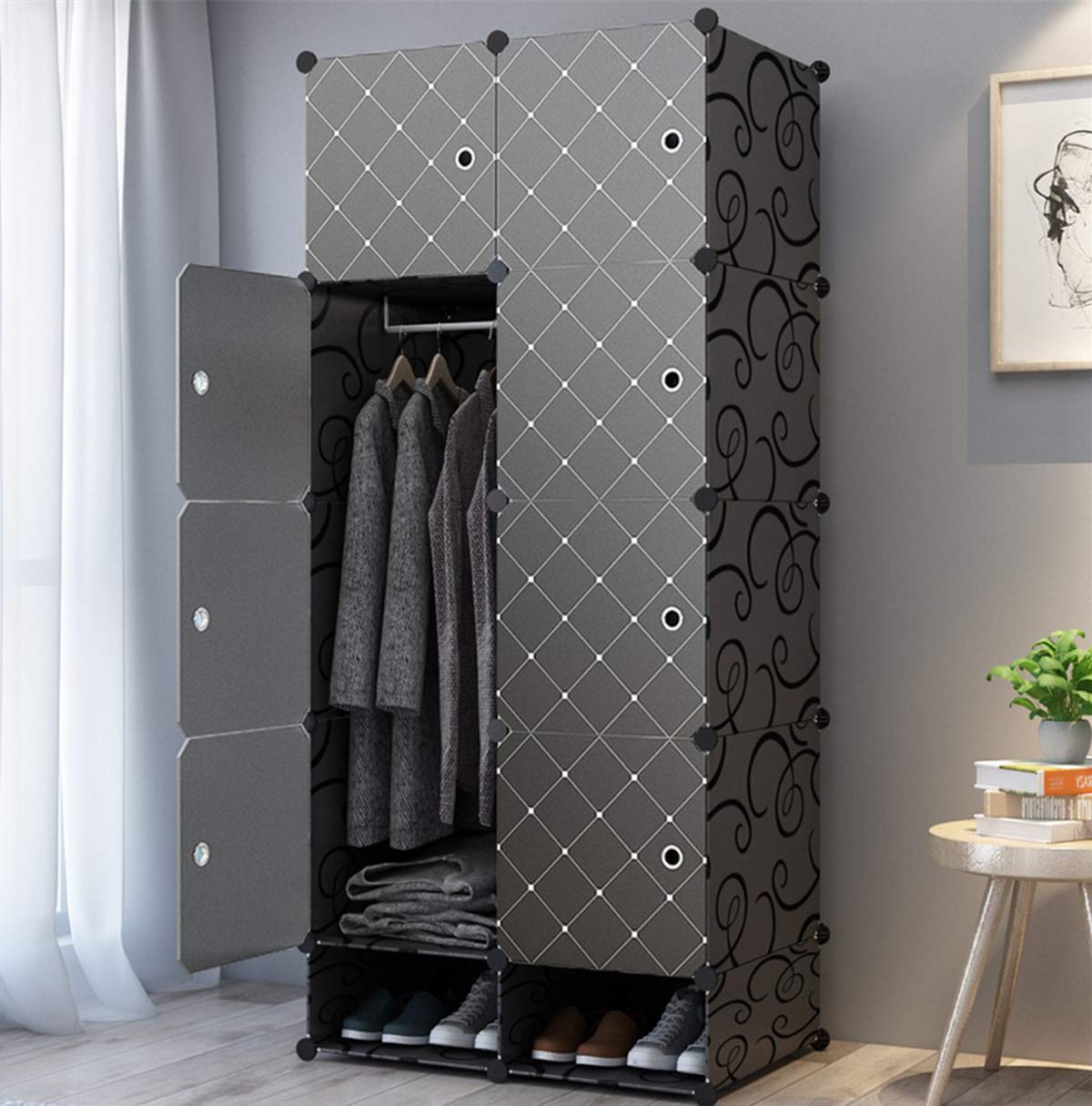 AYSIS 8Cube Portable Closet, Plastic Wardrobe with Doors & 2 Hangers