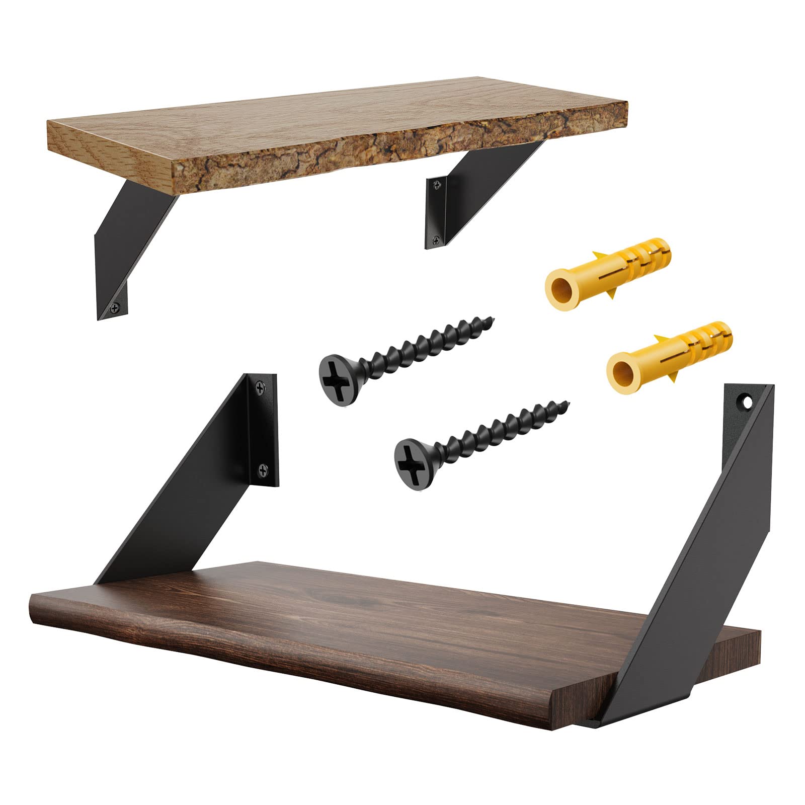 SPOROOT 4pc Floating Shelves, Black Shelf Brackets 20cm, 90 Degree Angle Wall Mounted Heavy Duty — image 1