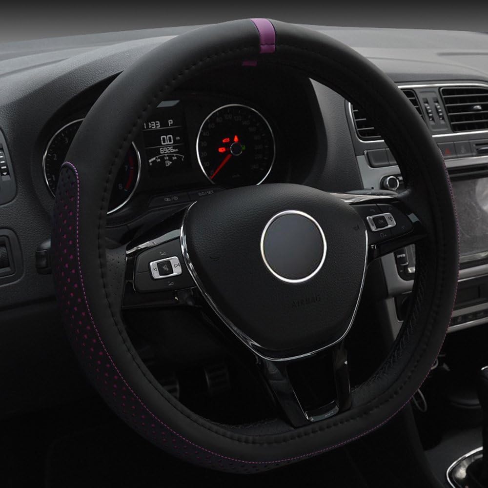 INEBIZ D Type Fashionable Microfiber Leather Steering Wheel Cover Sporty Style, Durable, Anti-Slip, 15" Universal Fit (Purple)