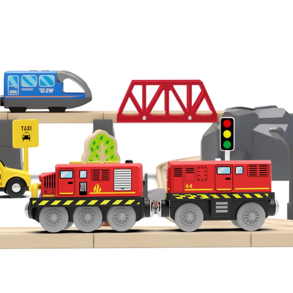 Train Toys Battery Operated Locomotive Trains for Wooden Track, Motorized Train for Toddlers with Magnetic Connection, Compatible with Thomas, Brio, Chuggington, Melissa and Doug
