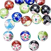 PONABEADIY 1 Box 30PCS Flower Round Ceramic Beads with Holes Famille Rose Mixed Color Porcelain Handmade Floral Spacer Loose Bead Bulk for Jewelry Making Necklace Bracelet Earring DIY Craft Supply