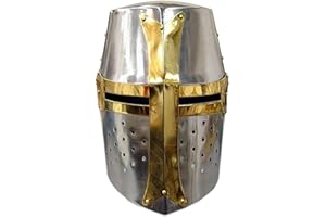 Medieval Knight Helmet Crusader Helmet New Templar Helmet Mason's Brass Cross with inner liner chin strap,Silver