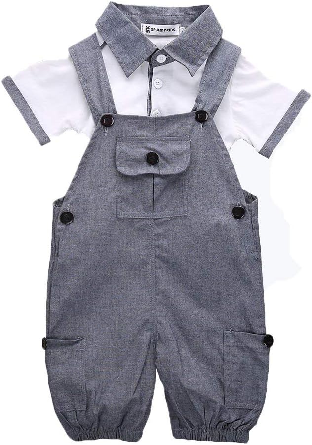 douleway Toddler Kids Baby Boys Gentleman Romper Vest + Suspenders Shorts 2 Piece Outfits Set Overalls 4-24 months