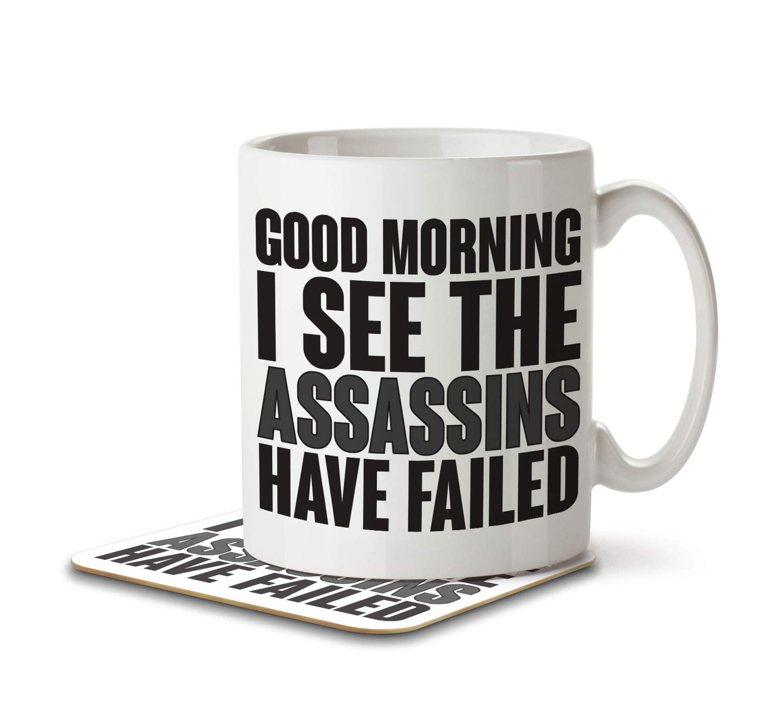 The Inky Penguin - Good Morning, I See The Assassins Failed - Funny Colleague, Coworker Gift Mug and Coaster, Ceramic, 11fl. oz.