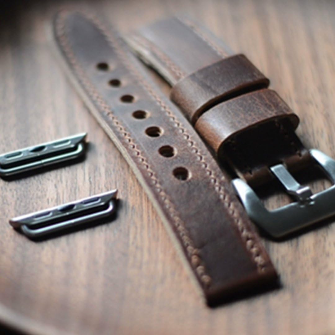 handmade Genuine Apple Watch Band Leather 42mm Bands iwatch series 1 2 3 Replacement strap dressy classic buckle vintage case Band with Stainless Steel Adapters 38mm