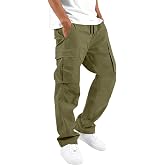 ZGTWHZY Mens Cargo Pants Relaxed Fit Elastic Waist Drawstring Straight Leg Hiking Workout Outdoor Joggers with Pockets