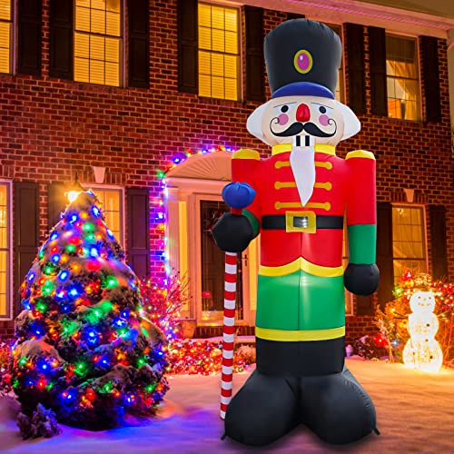 8 FT Christmas Inflatable Nutcracker Decoration with LED Lights, Outdoor Inflatable Yard Decorations for Patio Lawn Garden Family Party Indoor Outdoor