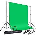 HYJ-INC Photo Background Support System with 8.5 x 10ft Backdrop Stand Kit, 6 x 9.5ft 100% Pure Muslin Chromakey Green Screen Backdrop,Clamp, Carry Bag for Photography Video Studio