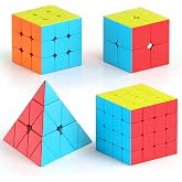 Vdealen Speed Cube Set, Puzzle Cube Bundle of 2x2x2 3x3x3 4x4x4 Pyramid Magic Cube Set, Birthday Party Christmas Stocking Stuffers Gift for Kids Teens Adults(Stickerless)