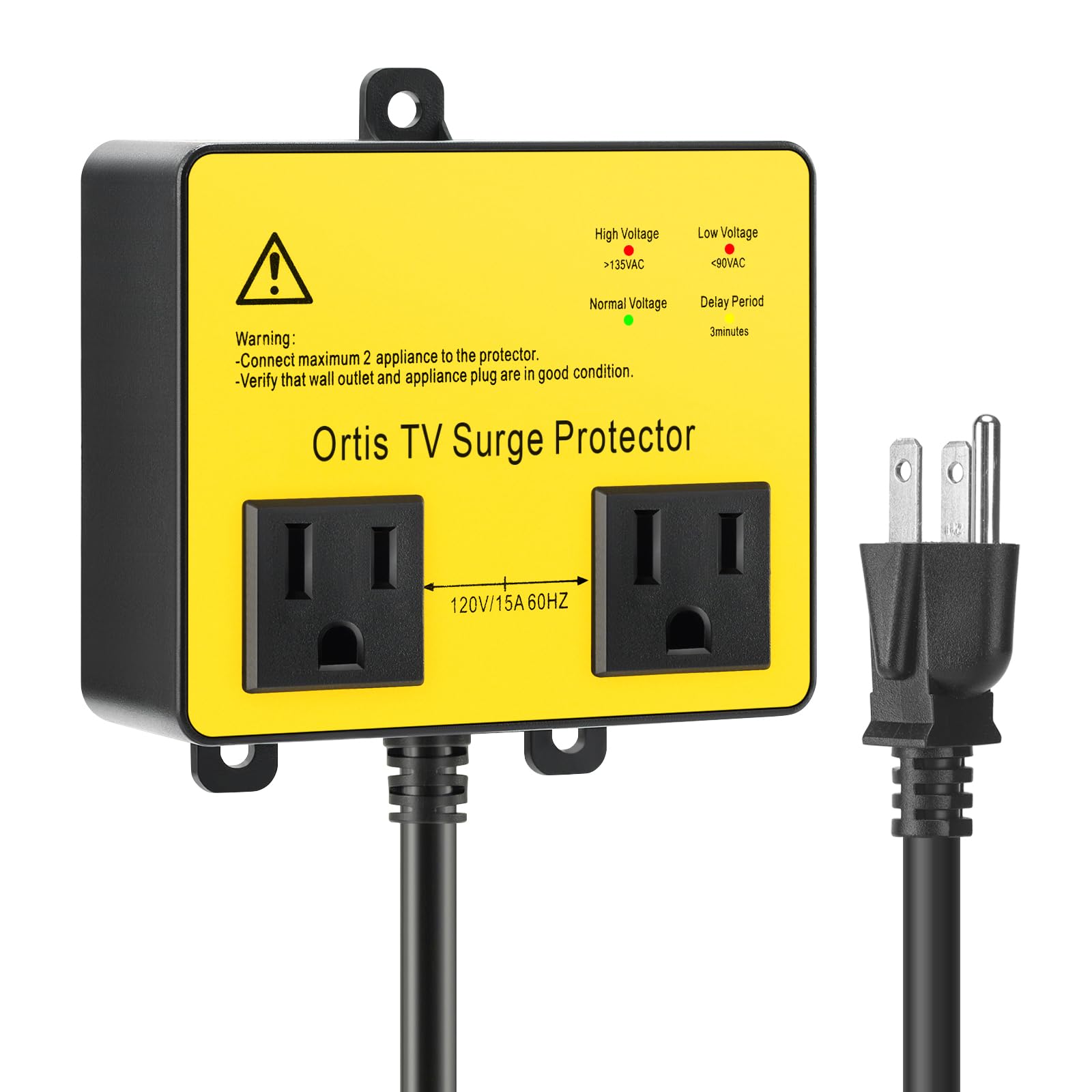 Photo 1 of TV Surge Protector, Ortis Double Outlet Voltage Protector for Home Appliances Washer Refrigerator with Time Delay, Protects Against Brownout, Spike, Instant Surge All Voltage Abnormalities