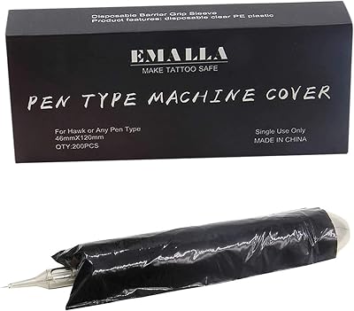 Emalla Tattoo Pen Covers 200pcs Black Disposable Machine Grip Sleeves 1.8x4.7"