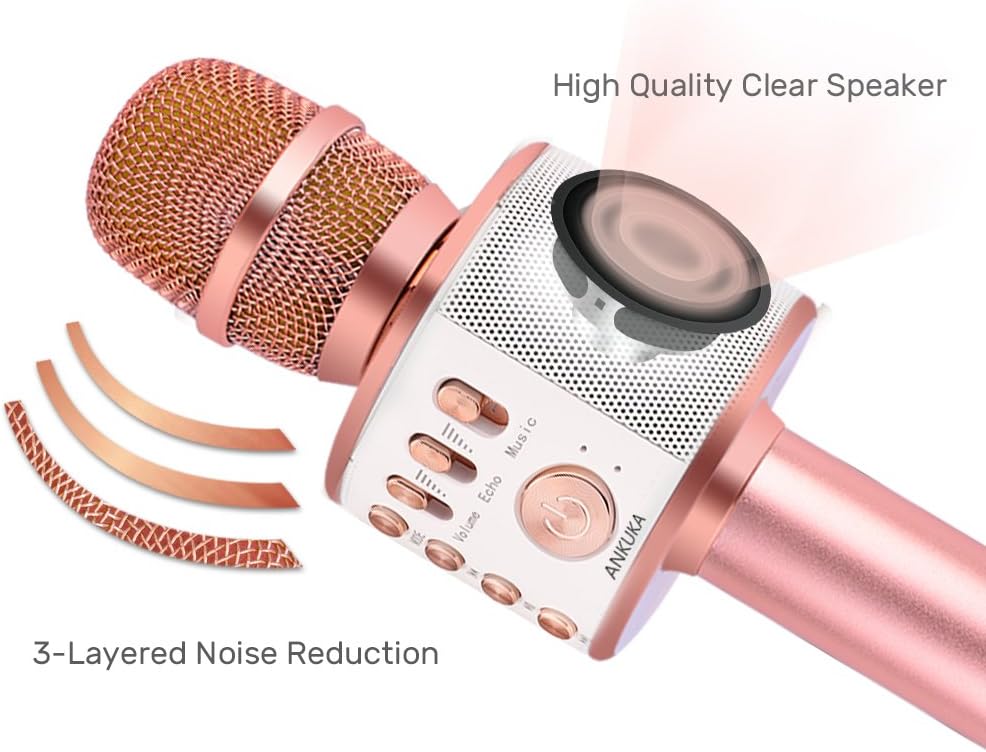 Ankuka Bluetooth Karaoke Microphone, Handheld Wireless Singing Karaoke Machine Speaker, Portable Mic Player for Christmas Birthday Home Party: Musical Instruments