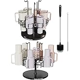Water Bottle Organizer for Cabinet or Counter - Rotating Non-Slip Tumbler Organizer Holder for Stanley 40 Oz Cup with Handle - 2-In-1 Tumbler Display Storage Rack & Water Bottle Drying Rack - Black